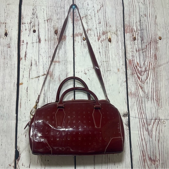 ARCADIA Monogram Crossbody & Top handle BARREL  Bag burgundy patent leather EUC - Picture 16 of 17